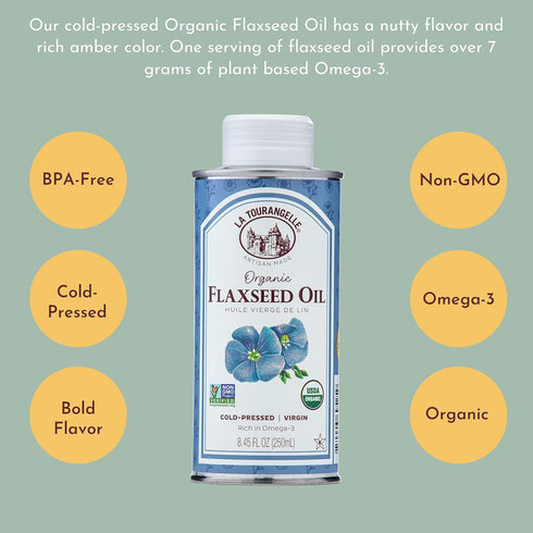 La Tourangelle Organic Flaxseed Oil - Essential Omega-3 for Heart Health, Vegan, Non-GMO, 8.45 Fl Oz