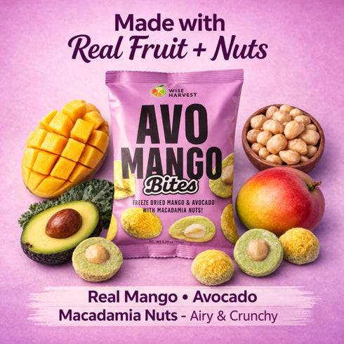 10 Packs Wise Harvest AvoMango Bites Freeze-Dried Mango & Avocado Snack with Macadamia Nuts | Crunchy Real Fruit Snack