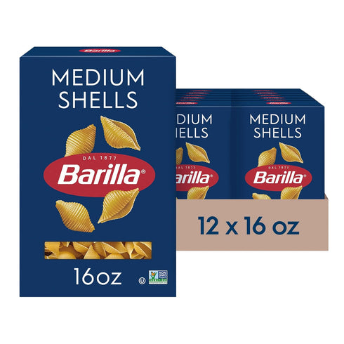 Barilla Medium Shells Pasta, 16 oz. Box (Pack of 12) - Non-GMO,