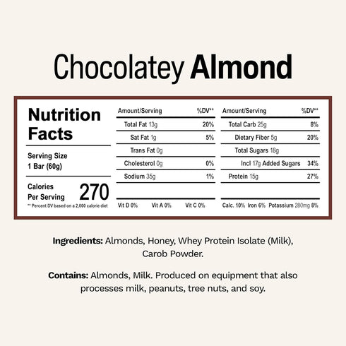 15g 5g 4 Rise Whey Protein Bars - Chocolatey Almond | Breakfast Bar & Protein Snack Protein Fiber Just Whole Food