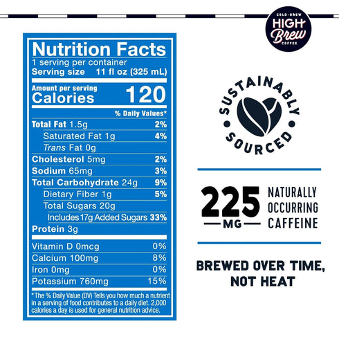 Pack 225mg (8 oz Pack 12) High Brew Coffee | Triple Shot Cold Brew Variety Vanilla Bean, Black & Espresso | Lightly