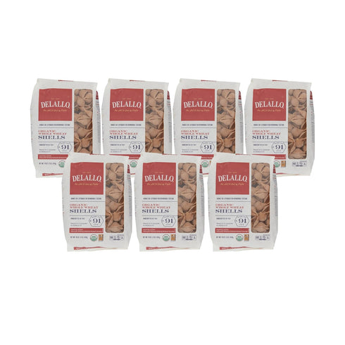 DeLallo Whole Wheat Pasta Shells, 1 Pound Bag, 7 Pack, Made with