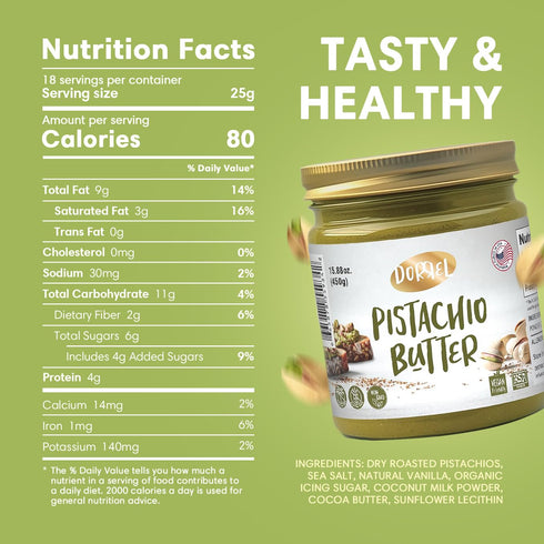 60% (450g) DORREL - Pistachio Butter, Dairy-Free Spreadable Butter Made from California-Grown Pistachios, No Palm Oil