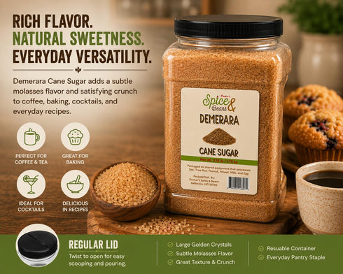 3.75 lb Demerara Cane Sugar | Raw Cane Sugar Crystals for Coffee, Tea, Baking & Cocktails | Large Golden Sugar Crystals