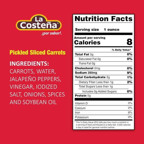 14.1oz, 6 Pack La Costea Sliced Pickled Carrots with Pickled Jalapenos - Sliced Carrots with Jalapeno Peppers - Mexican