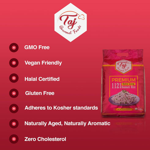 TAJ Gourmet Foods 1121 10lbs TAJ Premium Basmati Rice, Extra Long Grain Basmati Rice from India |