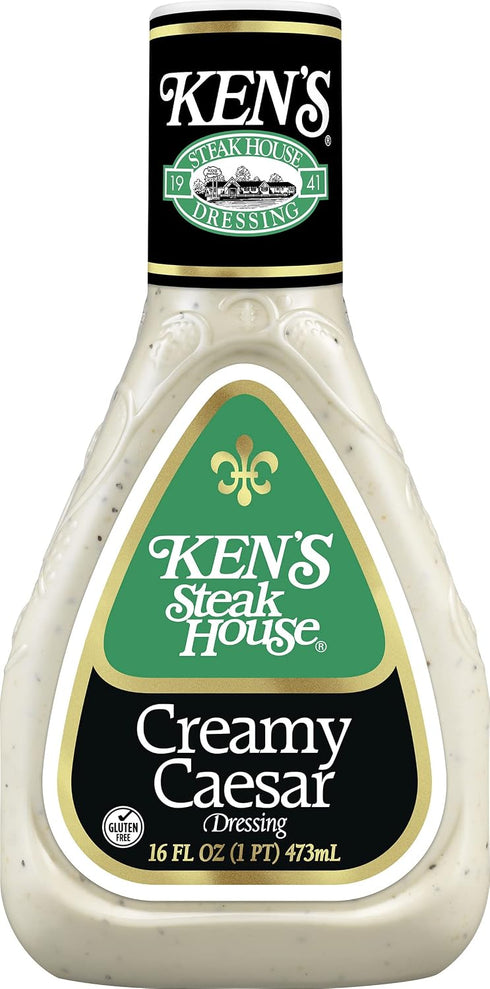 16 OZ (Pack 3) Kens Steakhouse Dressing, Creamy Caesar Dressing, Gluten Free Dressing for Salads or Spreads, FL Bottle