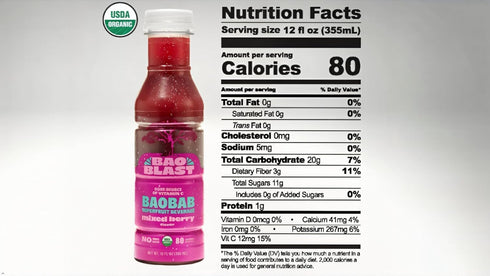 Immune 6 Pack, 12 oz BaoBlast Mixed Berry Baobab Drink Organic Baobab Juice with Apple, Blackberry & Raspberry, Low