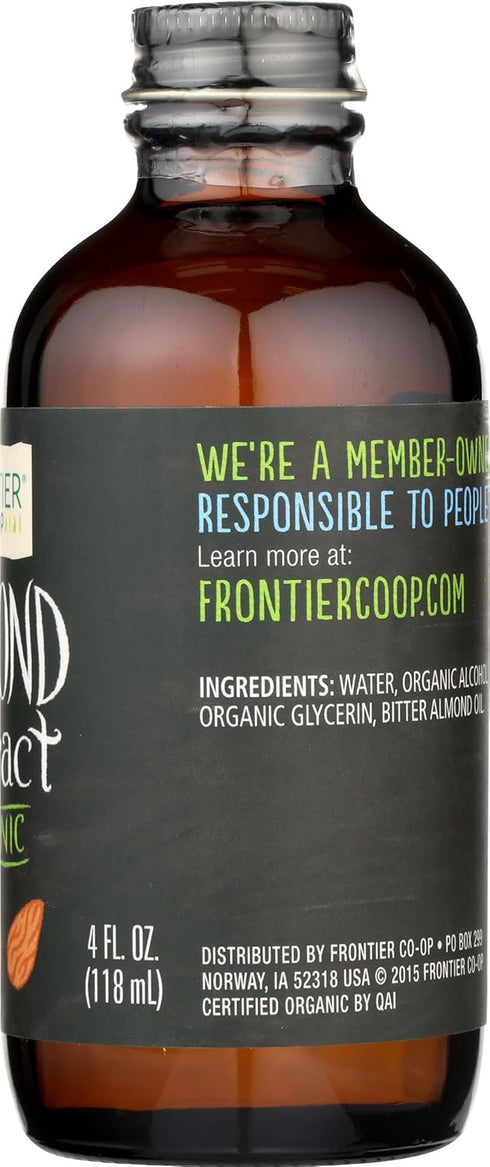 4 Frontier Co-op Organic Almond Extract, Ounce Glass Jar, Warm Sugar-free Vegan Flavor for Desserts, Coffee