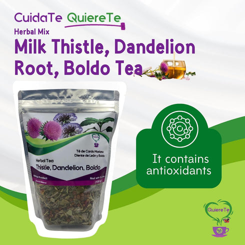 100% 200 Combo2 Cardo Mariano, Milk Thistle, Dandelion Root, Boldo Tea, Quiere Te Natural, Herbal Tea for Liver Detox