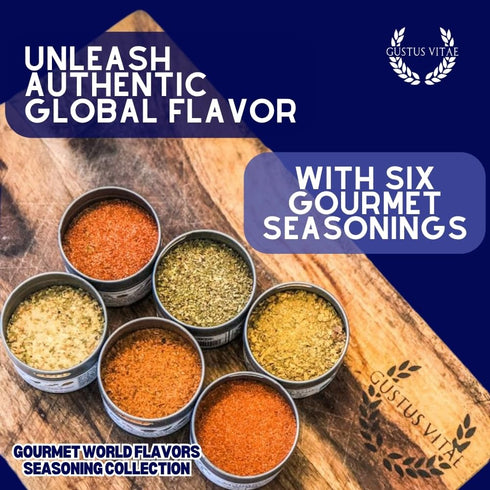 6 #68 Gourmet World Flavors Seasoning Collection | Non GMO Verified | Magnetic Tins | Spice Blends | Crafted in Small