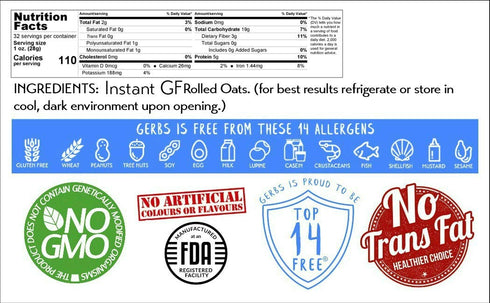 2 lbs. 14 Gerbs Gluten-Free Instant Oats | Carefully Sourced, Resealable Bag | Smooth & Creamy Texture | Top