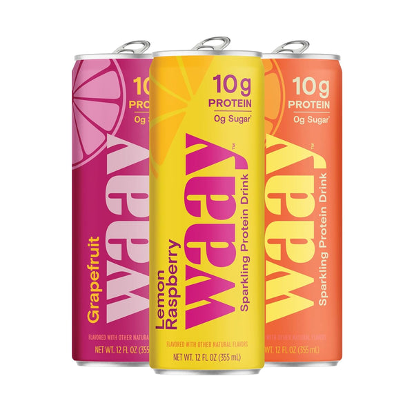 WAAY Sparkling Clear Protein Drink, Variety Pack, 12 fl oz Can, 10g
