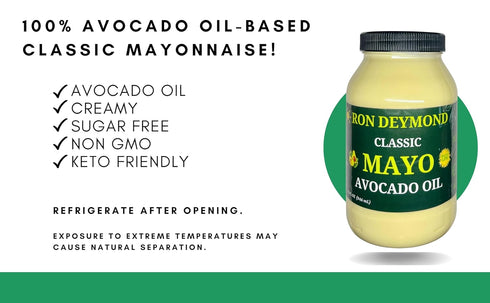 RON DEYMOND 32 oz, Avocado Oil-Based Classic Mayonnaise Keto Friendly, low Carb, Mayo for Sandwiches, Sauces