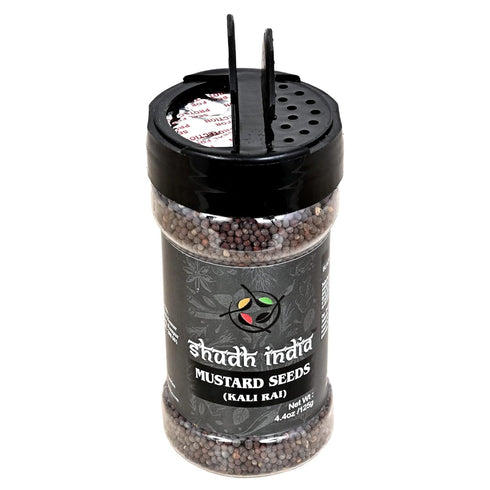 Shudh India Black Mustard Seeds Whole Spice (Kali Rai) 4.4oz (125g) PET Jar - All Natural, Gluten Friendly, NON-GMO,
