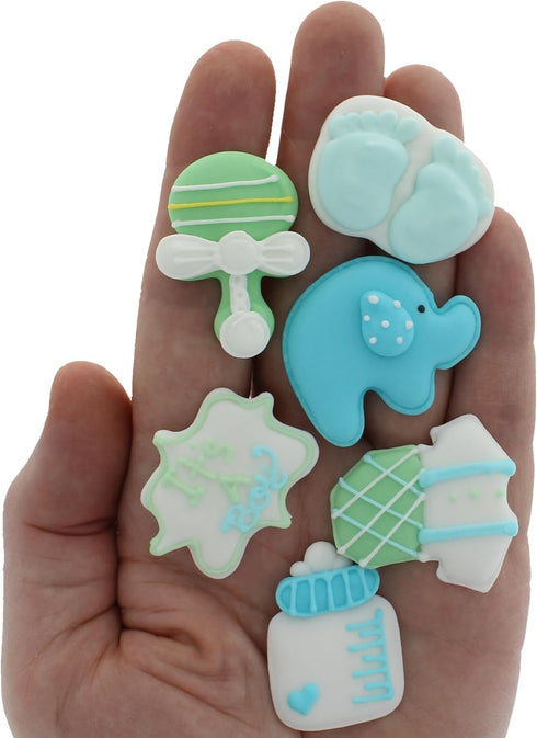 48 Count Royal Icing Decorations, Baby Boy, Gender Reveal Party, Baby Shower Edible Kosher Decorations for Cakes