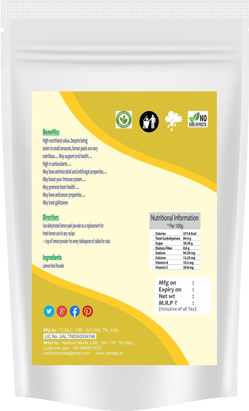 (500 17.63 OZ) Yamkay Lemon Peel Powder Premium Dried Citrus Lemon Zest Powder for Cooking, Baking, Seasoning, Tea