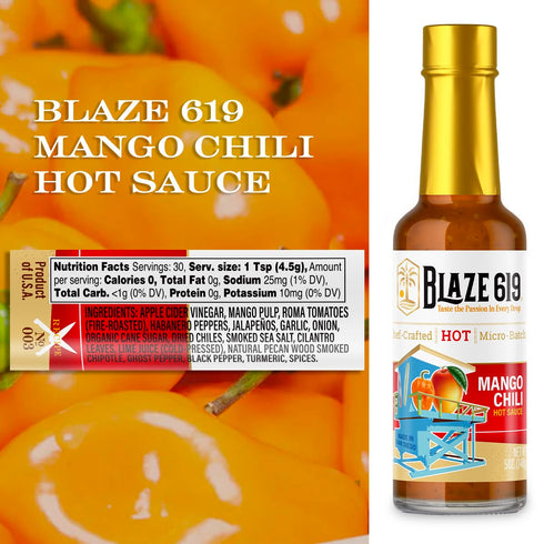 Blaze 619 (5 oz.) Mango Chili Hot Sauce - Medium Spicy Handmade All Natural Gluten Free Low Sodium