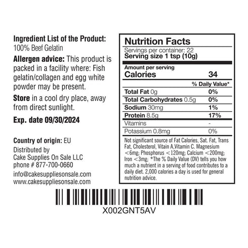 8 oz Beef Gelatin - Natural Thickener, Rich in Collagen, Used in Jellies, Puddings, Candies, Dairy Products, Jams