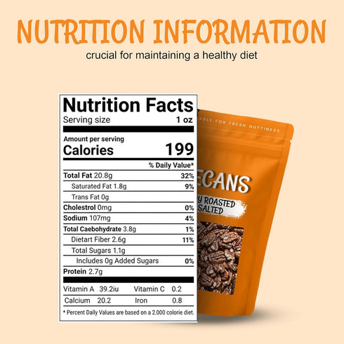 Packed 1 LB Oh! Nuts Pecans Dry Roasted Unsalted - Kosher, Oil-Free, All Natural Pecans - For Baking, Snacks, Salad