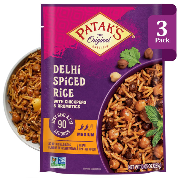 Patak's Delhi Spiced Rice, Fragrant Basmati with Chickpeas, Onion & Tomato, Kosher,