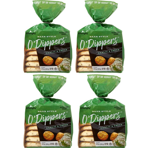 O'Doughs Gluten Free and Vegan Naan Style O'Dippers Flatbreads, GARLIC AND CHIVE,