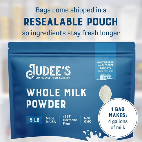 80 Oz Judee's Gluten Free Whole Milk Powder - Emergency & Travel Friendly for Emergency Supplies - Dried Powdered Milk