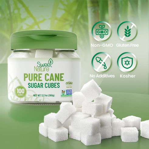 100 12.7 oz, 100% Sweet Nature Pure Cane Sugar Cubes, Cubes, Natural Non-GMO Cane Sugar for Coffee & Tea, Kosher, No