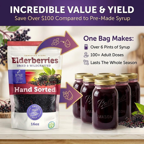 1lb Immune Gummies, Dried Elderberries - Bulk - Dried Mixed Fruits Hand-Sorted, Wildcrafted, Natural, Non-GMO, European