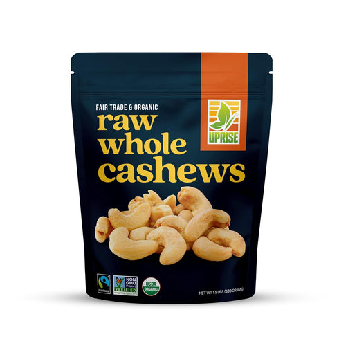 Fair Trade Organic Raw Cashews W320 (1.5 lb) Whole Unsalted Cashews for
