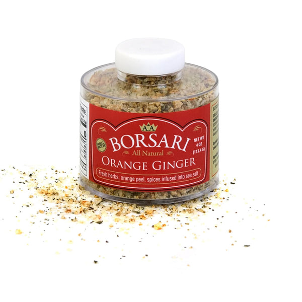 Borsari Orange Ginger Seasoned Salt - Gourmet Cooking Salt with Orange Ginger and Herbs, 4 oz Shaker Bottle