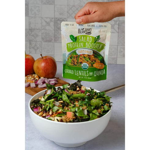 6-Pack 10g protein-packed 5oz BeanVIVO Salad Protein Booster - Organic Lentils & Quinoa, fully cooked and seasoned