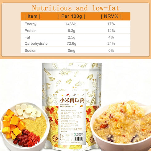 xapuo 500g, Millet Pumpkin Porridge Mix Soft Naturally Sweet, Stovetop Or Blender, Whole Grain Blend, Easy Cook
