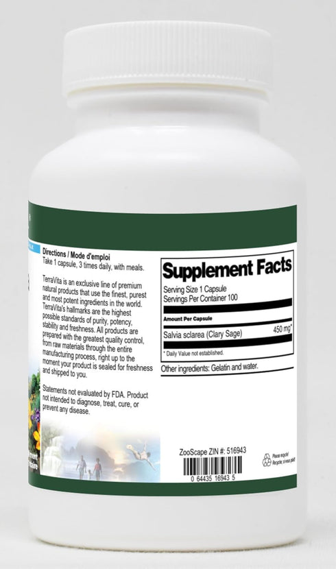 Salvia sclarea (Clary Sage) 450 mg, 100 Capsules, ZIN: 516943