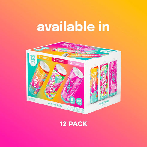 PACK 200mg 10 12 Oz 12 Pack Alani Nu VARIETY CHERRY TWIST, PINK SLUSH, ORANGE KISS Sugar Free, Low Calorie Energy