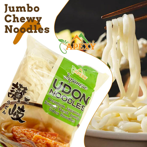 APEXY 3 21.15oz Japanese Style Fresh Udon Noodles, Authentic Sanuki Jumbo Chewy Noodles, Quick & Easy Meal Solution