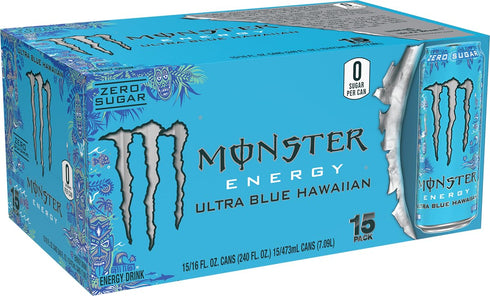 16 Pack 15 Monster Energy Ultra Blue Hawaiian, Sugar Free Energy Drink, Ounce |