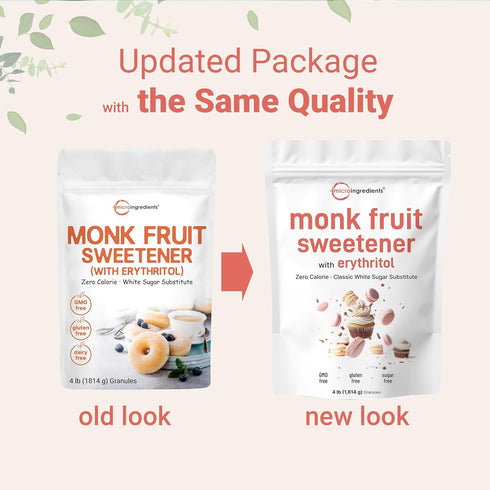 4 1:1 Monk Fruit Sweetener with Erythritol Granules, Pounds, No After Taste, White Sugar Substitute, Keto Diet