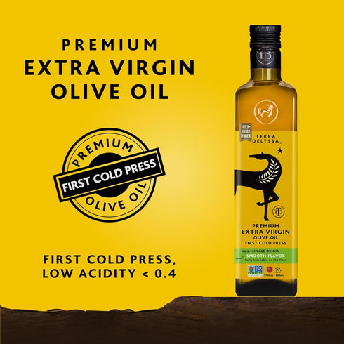 500 ML (17 oz) 1 Pack, (1) Terra Delyssa First Cold Pressed Extra Virgin Olive Oil, Single Sourced, fl. Dark Glass