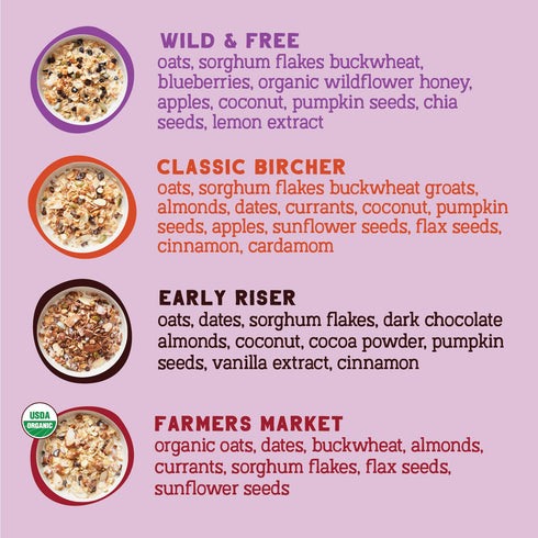 Pack 4 Count, 12 Oz Seven Sundays Muesli Cereal Variety - Bag - Certified Gluten Free Muesli - Non GMO, No Refined