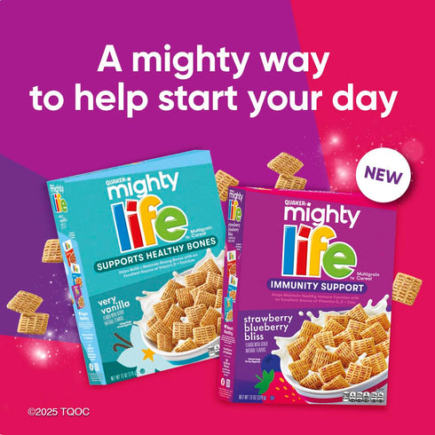 Immunity 22.3 Oz Quaker Mighty Life Multigrain Cereal, Strawberry Blueberry Bliss, Support, Family Size