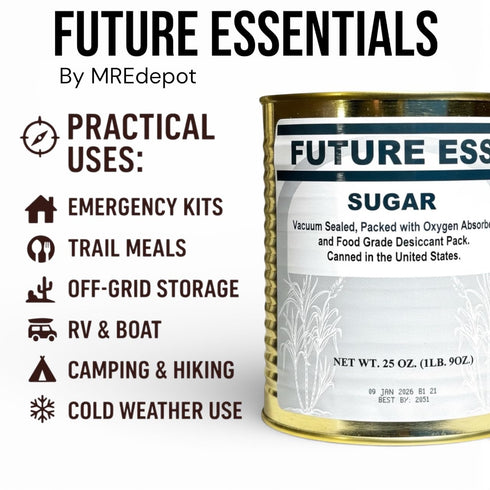 #2.5 25-Year 25 oz Future Essentials Canned White Granulated Sugar Nitrogen-Sealed Can of White Sugar for Long-Term