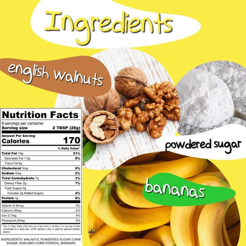 3 9 Oz, 3-Pack Crazy Go Nuts Walnut Butter Banana - Walnut Spread, Keto, Vegan, Low Carb, Gluten Free