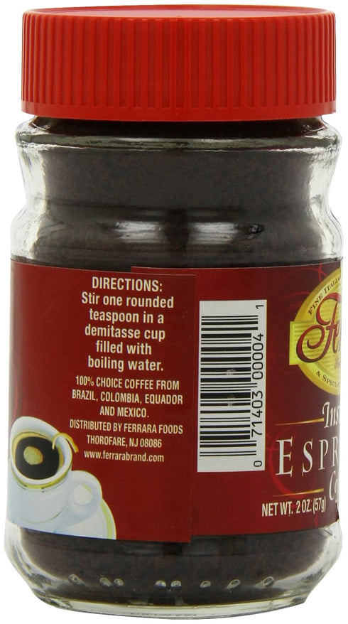 2-Ounce (Pack 6) Ferrara Instant Espresso Coffee, Glass Jars