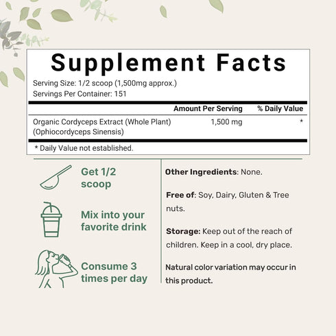 8 100:1 Organic Cordyceps Mushroom Extract Powder, Ounces | Fruit Body & Mycelium Extract | Active Polysaccharides