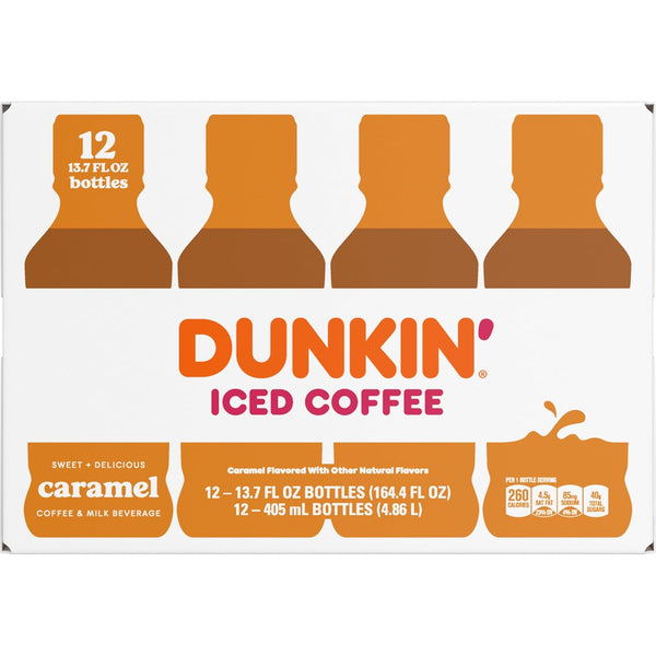 Dunkin' Donuts Dunkin' Iced Coffee Caramel Bottles, 13.7 fl oz, 12 Pack