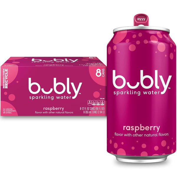 bubly Sparkling Water, Raspberry, Zero Sugar & Zero Calories, 12 Fl Oz