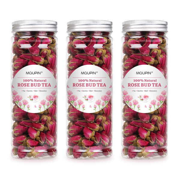 MQUPIN Dried Red Rose Bud Tea - 100% Natural Pure Flower Edible Buds, Culinary Food Grade, 250g/3Packs