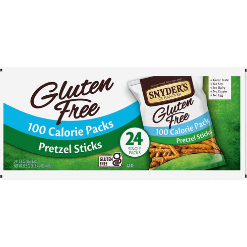 100 Packs, 24 Snyder's of Hanover Gluten Free Pretzel Sticks, Calorie Individual Ct