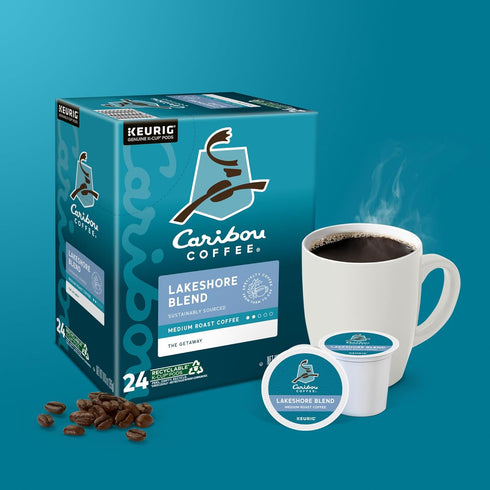 24 Count (Pack 4) Caribou Coffee Lakeshore Blend Keurig Single-Serve K-Cup Pods, Medium Roast